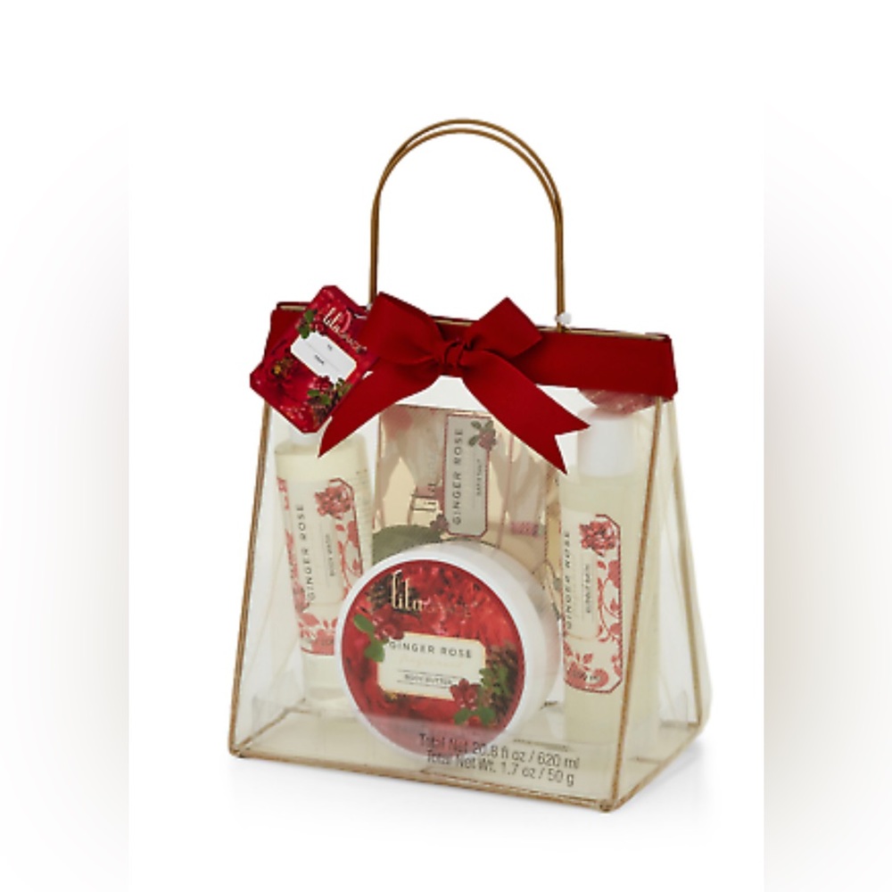 LILA GRACE Ginger Rose 5-Piece Bath & Body Organza Tote Set